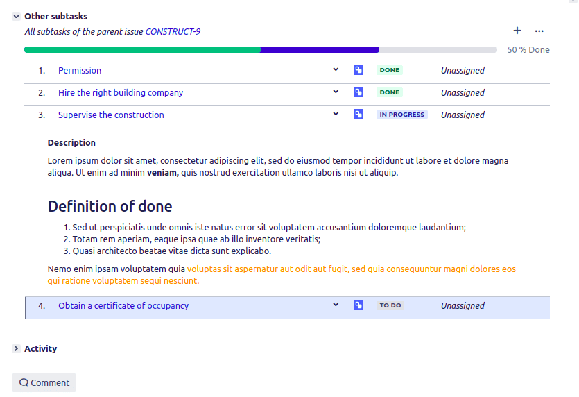 Description of other subtasks in the other subtasks panel showcase