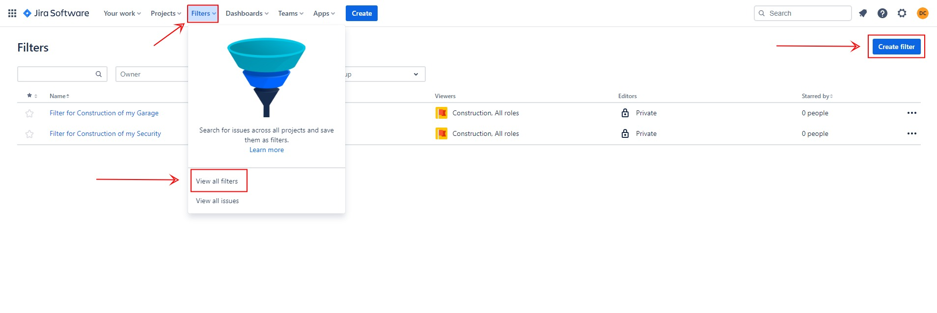 How to create a filter in Jira