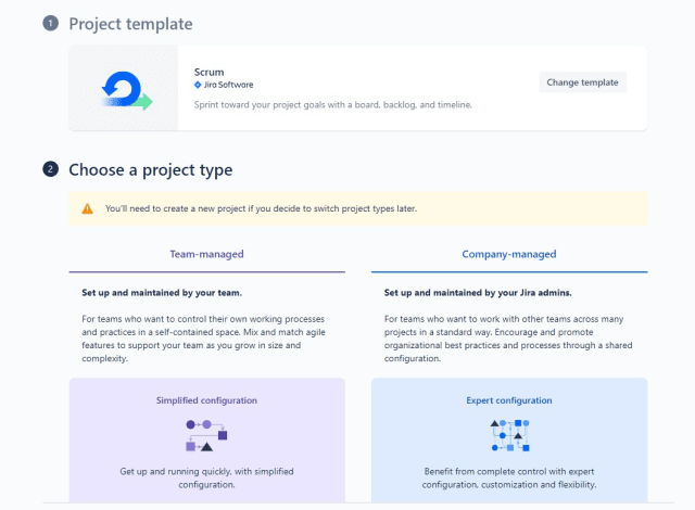 Choosing the right project template in Jira