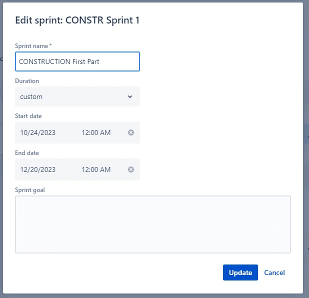 Jira Edit Sprint Window