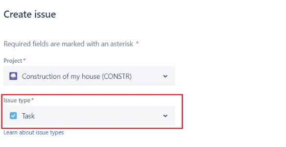 How to choose the issue type in Jira