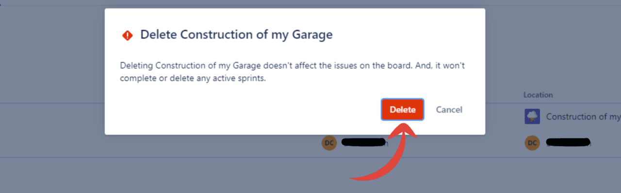Delete board in Jira confirmation window