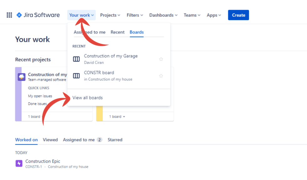 How to view all board in Jira from home page
