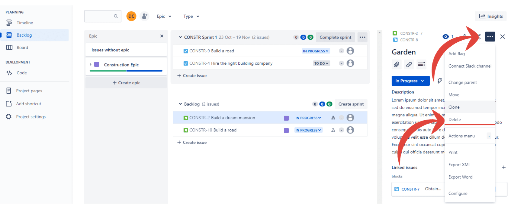 How to delete a subtask in Jira backlog