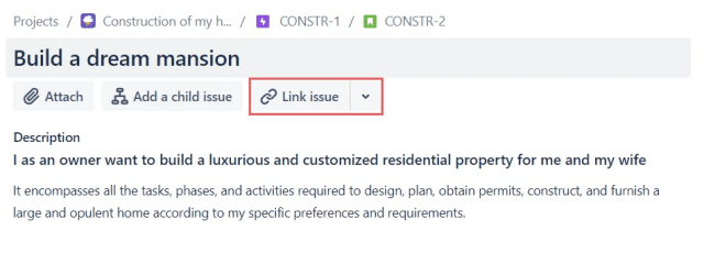 Link issue button in Jira