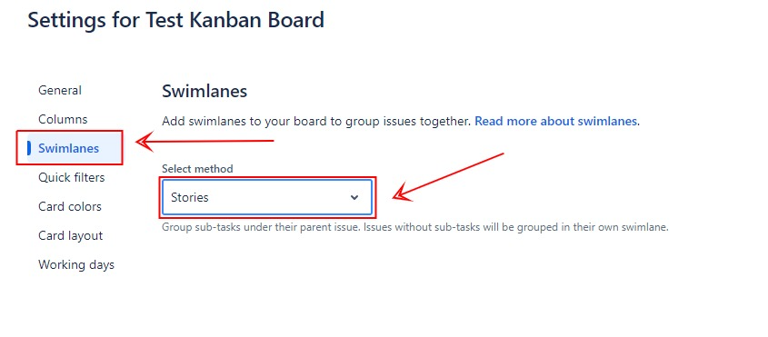 Select method set to Stories in Configure board menu