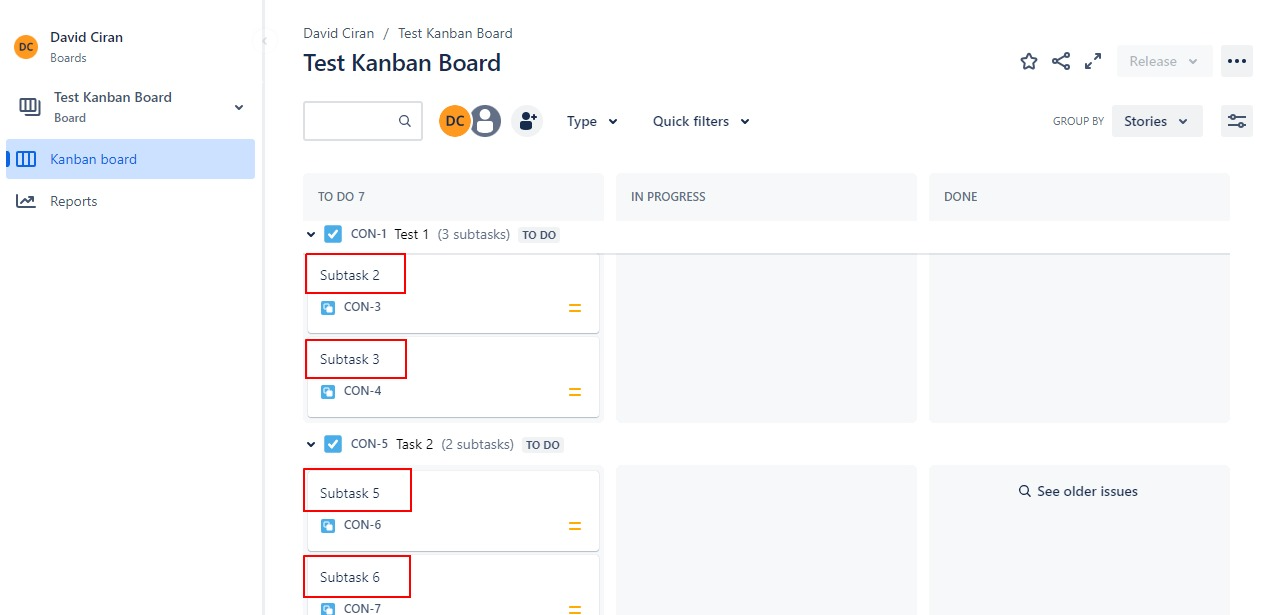 Subtasks visible on Kanban board in Jira