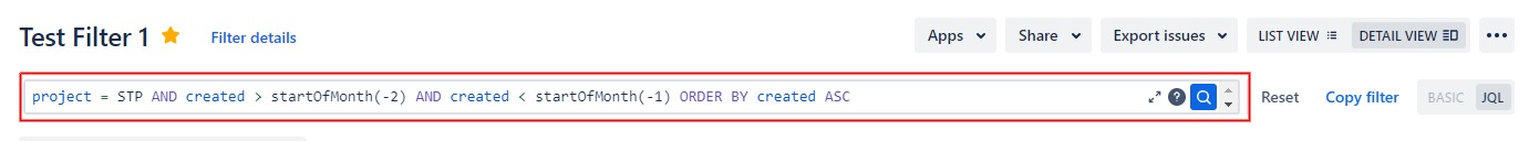 How to find last month's issues with JQL