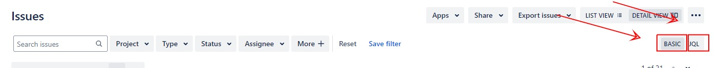 Two options for Filters in Jira