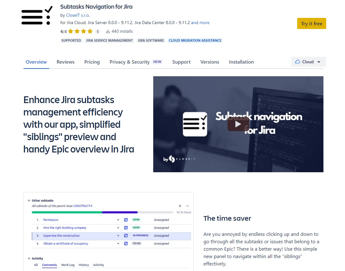 Subtasks Navigation for Jira